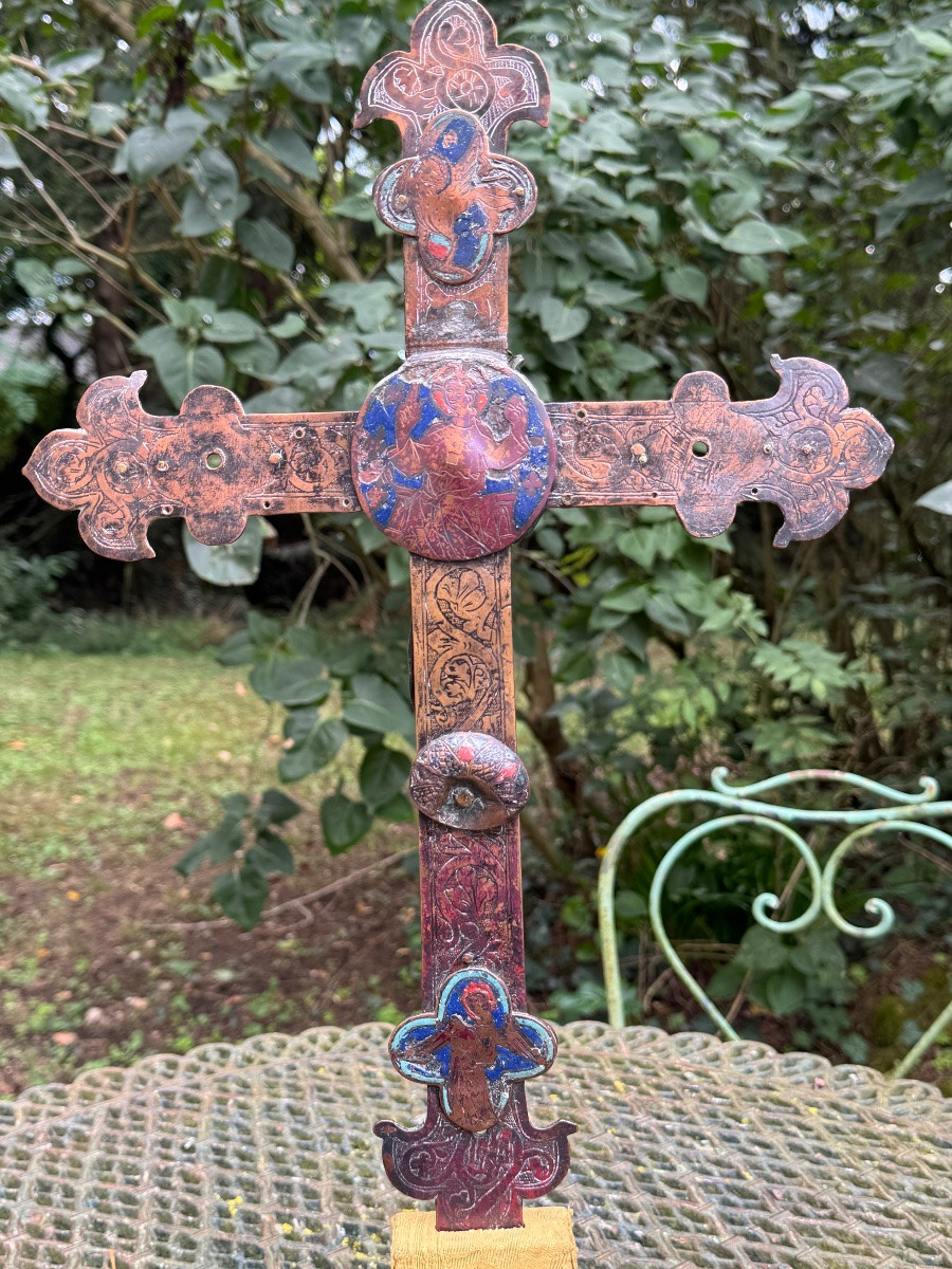 Crucifix  en cuivre et émaux - Limoges - Vers 1300-photo-2