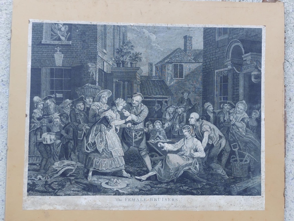 “the Female Bruisers” — Engraving By John Goldar, 18th Century English Satire-photo-1
