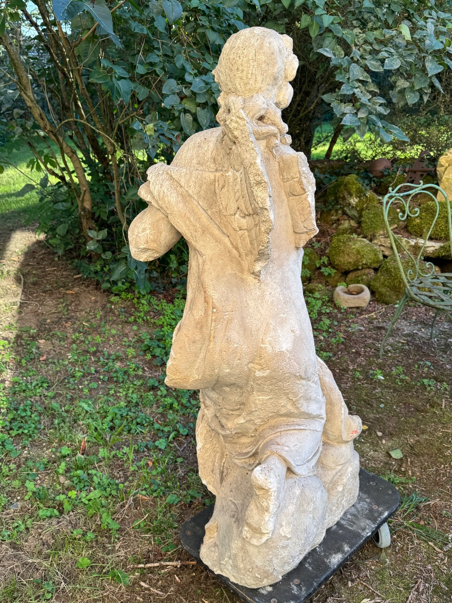 Kneeling Limestone Angel, France, 17th Century-photo-4