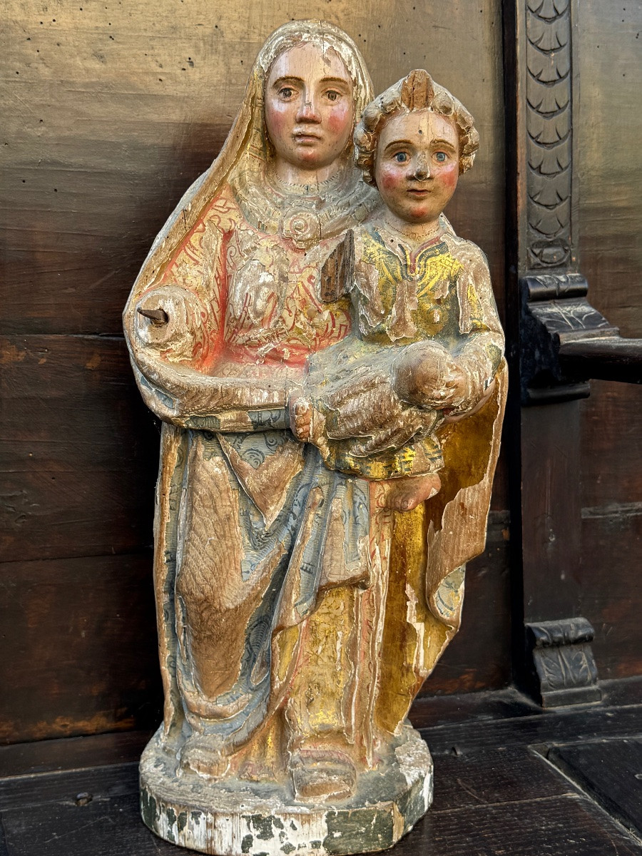 Virgin And Child In Polychrome Wood - France - 16th Century -photo-2