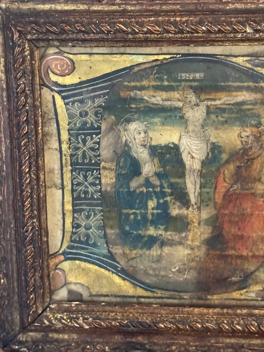 Lettrine enluminée - Crucifixion du Christ - XVI Eme siècle -photo-3