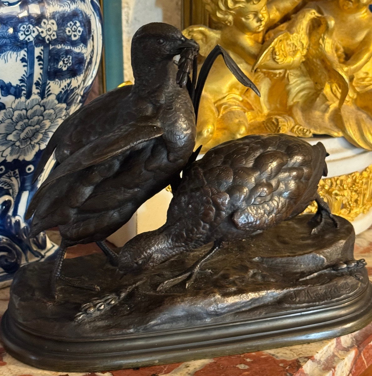 Groupe de perdrix en bronze 