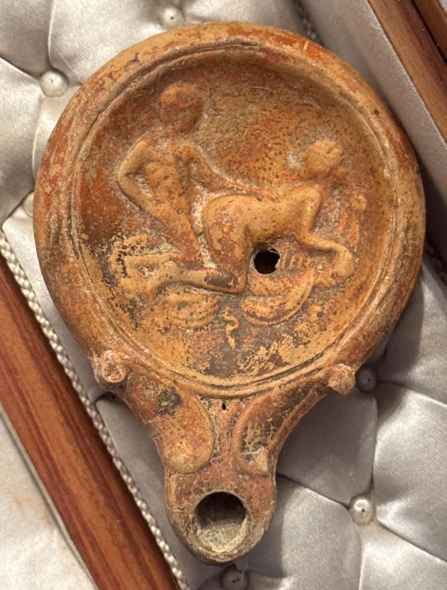 Roman Terracotta Oil Lamp With Erotic Decoration – Antiquity