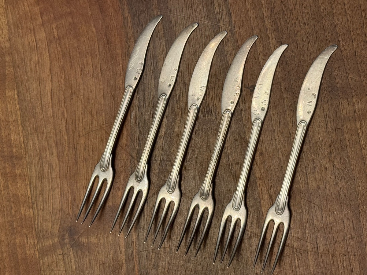 Suite de six fourchettes à huîtres en argent – Paris, 1789-1792-photo-2