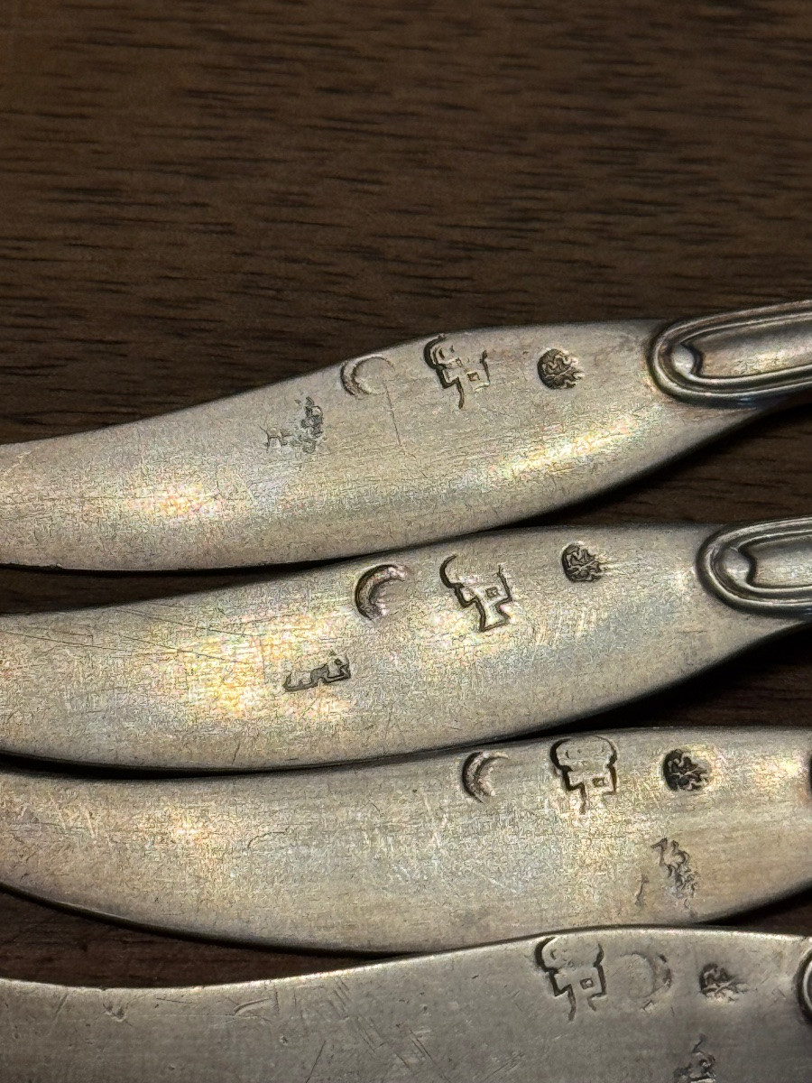 Suite de six fourchettes à huîtres en argent – Paris, 1789-1792-photo-1