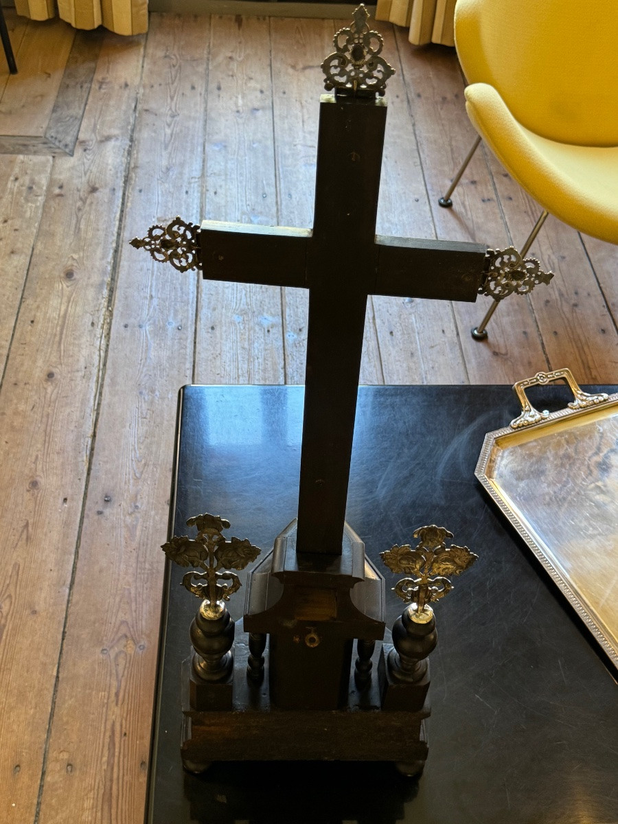 Altar Crucifix In Ebony And Solid Silver-photo-8