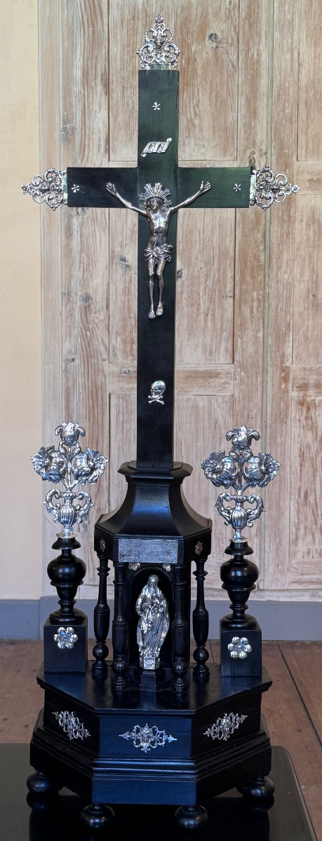 Altar Crucifix In Ebony And Solid Silver