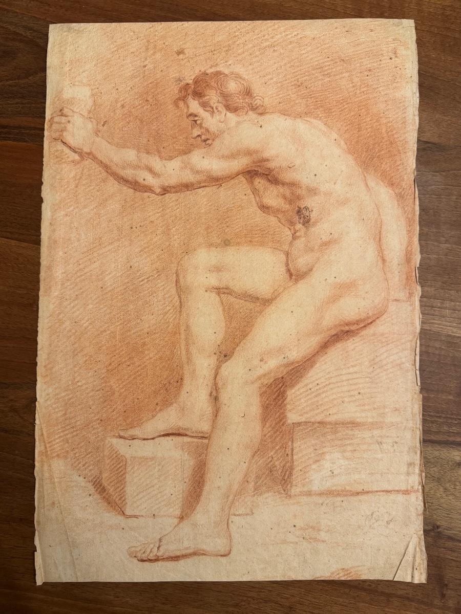 Académie de nu masculin – Sanguine du XVIIIe siècle-photo-3