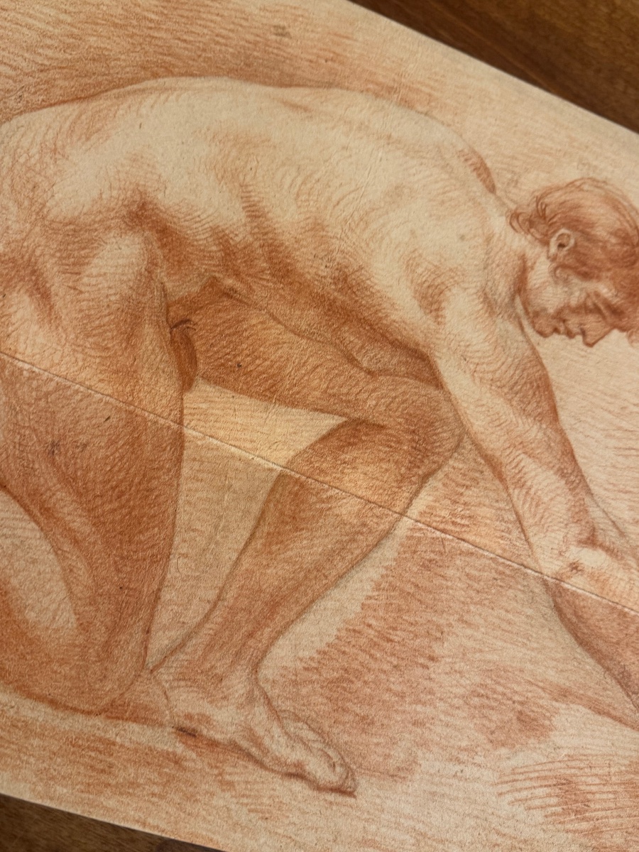 Académie de nu masculin – Sanguine du XVIIIe siècle-photo-3