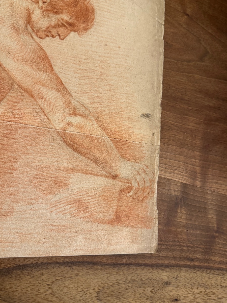 Académie de nu masculin – Sanguine du XVIIIe siècle-photo-3