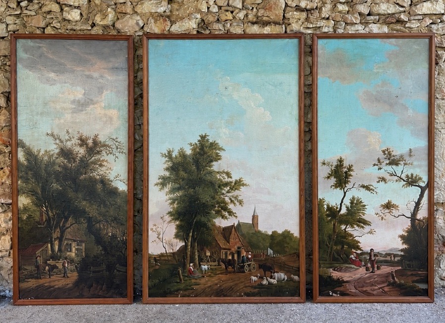 Suite Of Three Animated Landscapes With Scenes Of Rural Life