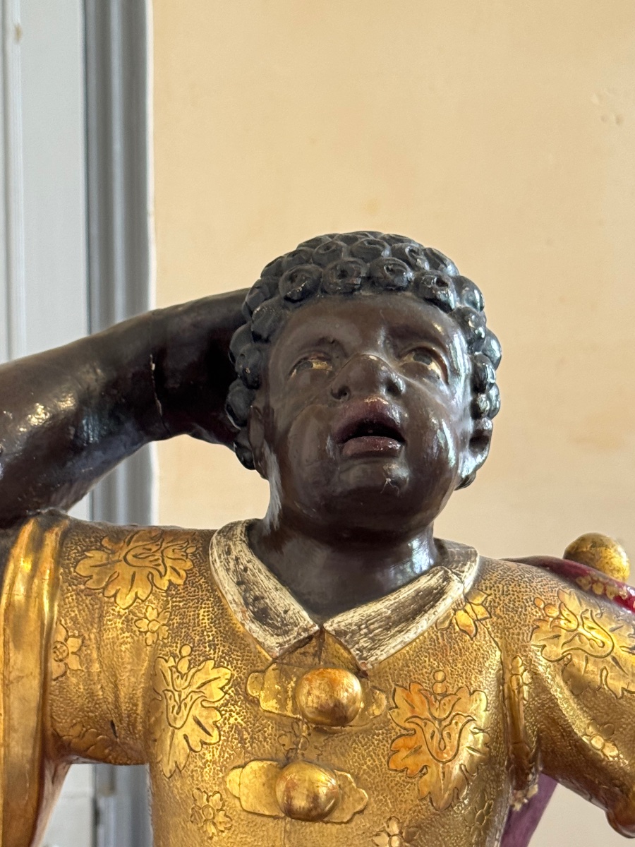 Pair Of Polychrome And Gilded Wooden Statues – Louis XIV Period, Circa 1700-photo-2