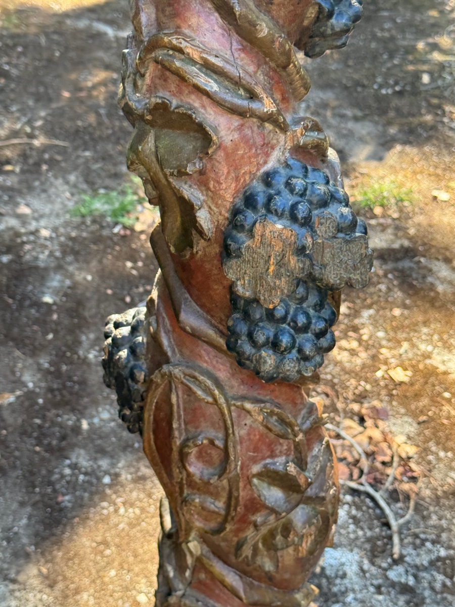 Pair Of Baroque Solomonic Columns With Vine Tendrils And Bunches Of Grapes-photo-4