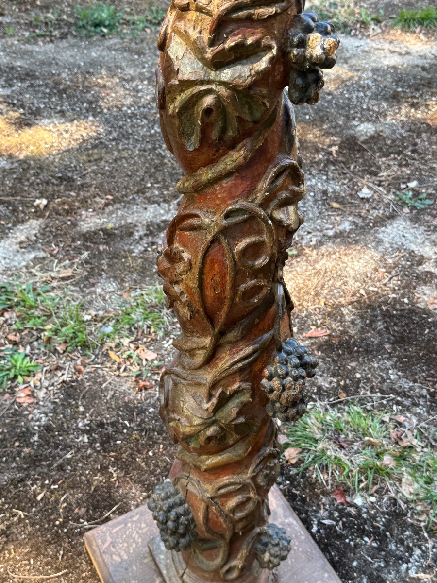 Pair Of Baroque Solomonic Columns With Vine Tendrils And Bunches Of Grapes-photo-6