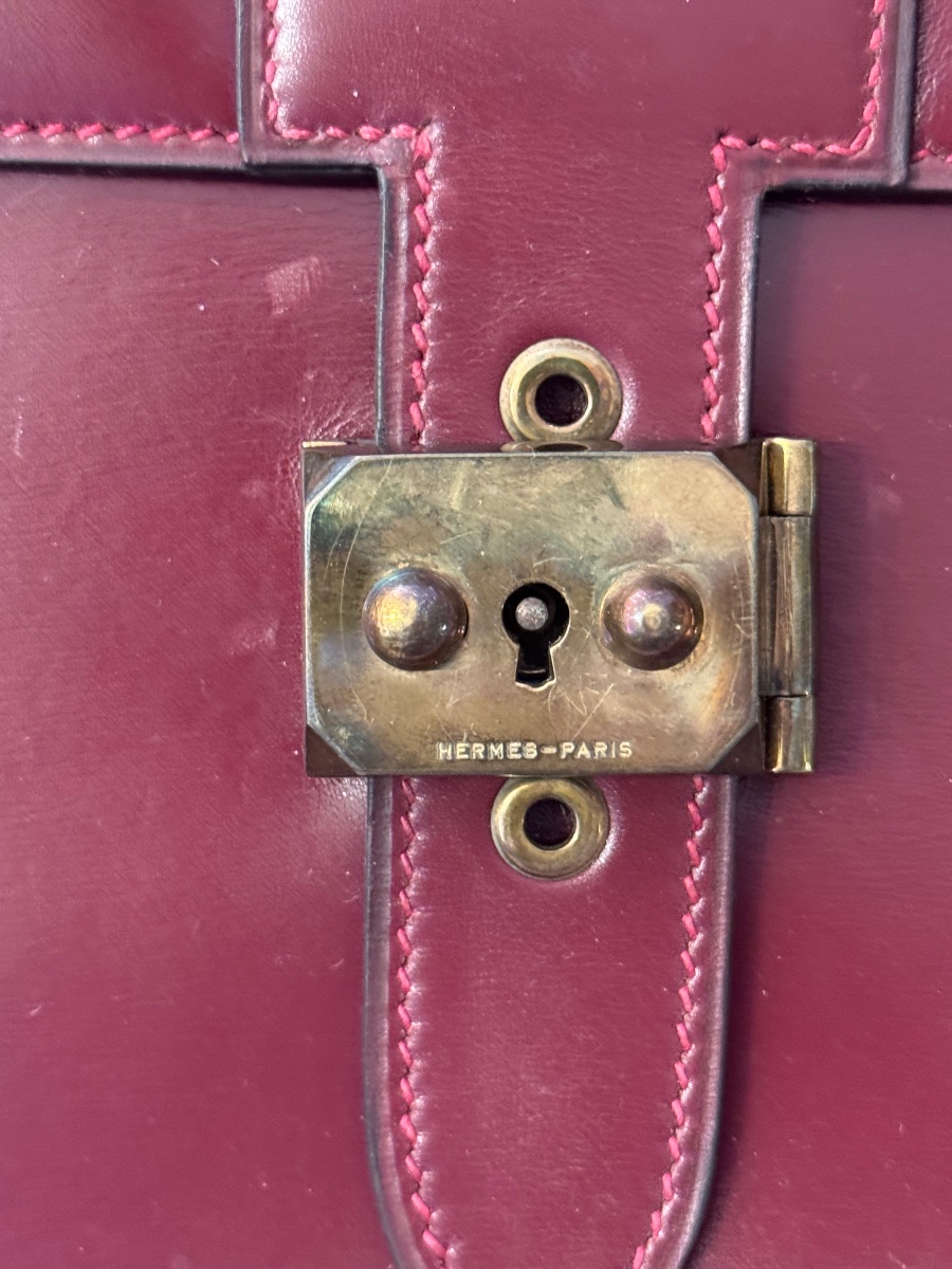 Hermès Paris – Burgundy Box Briefcase With Original Box-photo-2