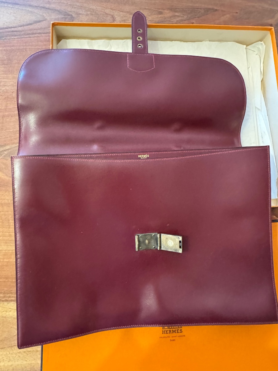 Hermès Paris – Burgundy Box Briefcase With Original Box-photo-4