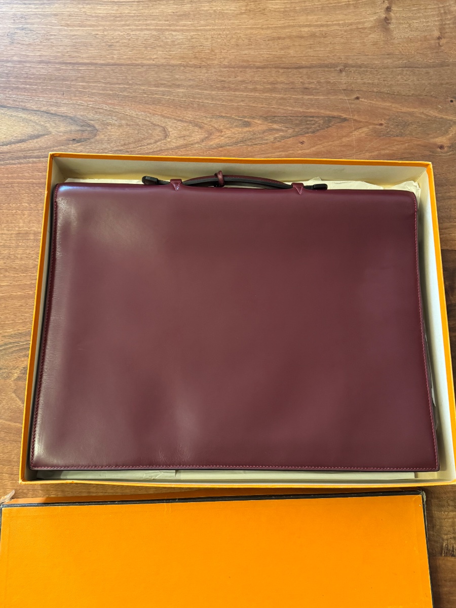 Hermès Paris – Burgundy Box Briefcase With Original Box-photo-2