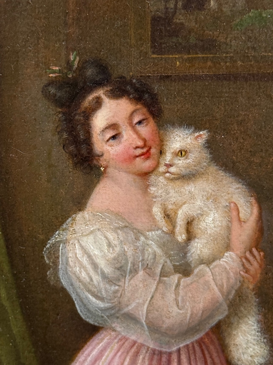 Portrait d'une jeune femme au chat, d'après Marguerite Gérard -photo-2