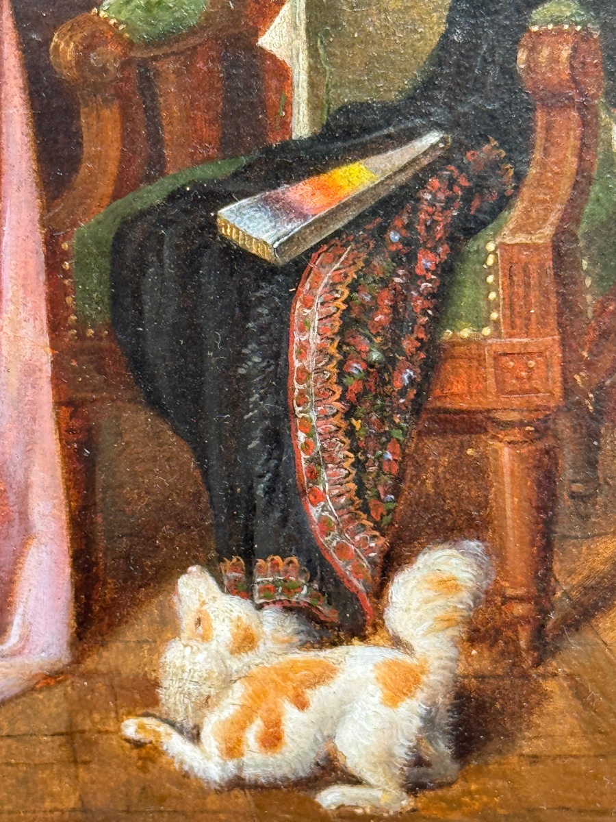 Portrait d'une jeune femme au chat, d'après Marguerite Gérard -photo-1
