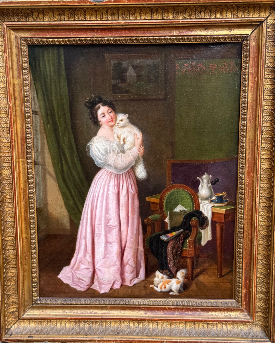 Portrait d'une jeune femme au chat, d'après Marguerite Gérard -photo-2