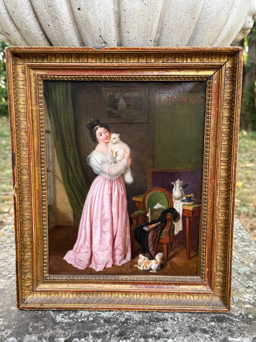 Portrait d'une jeune femme au chat, d'après Marguerite Gérard -photo-3