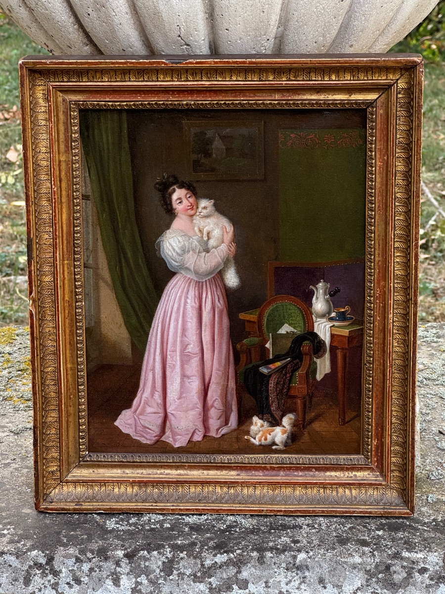 Portrait d'une jeune femme au chat, d'après Marguerite Gérard -photo-4