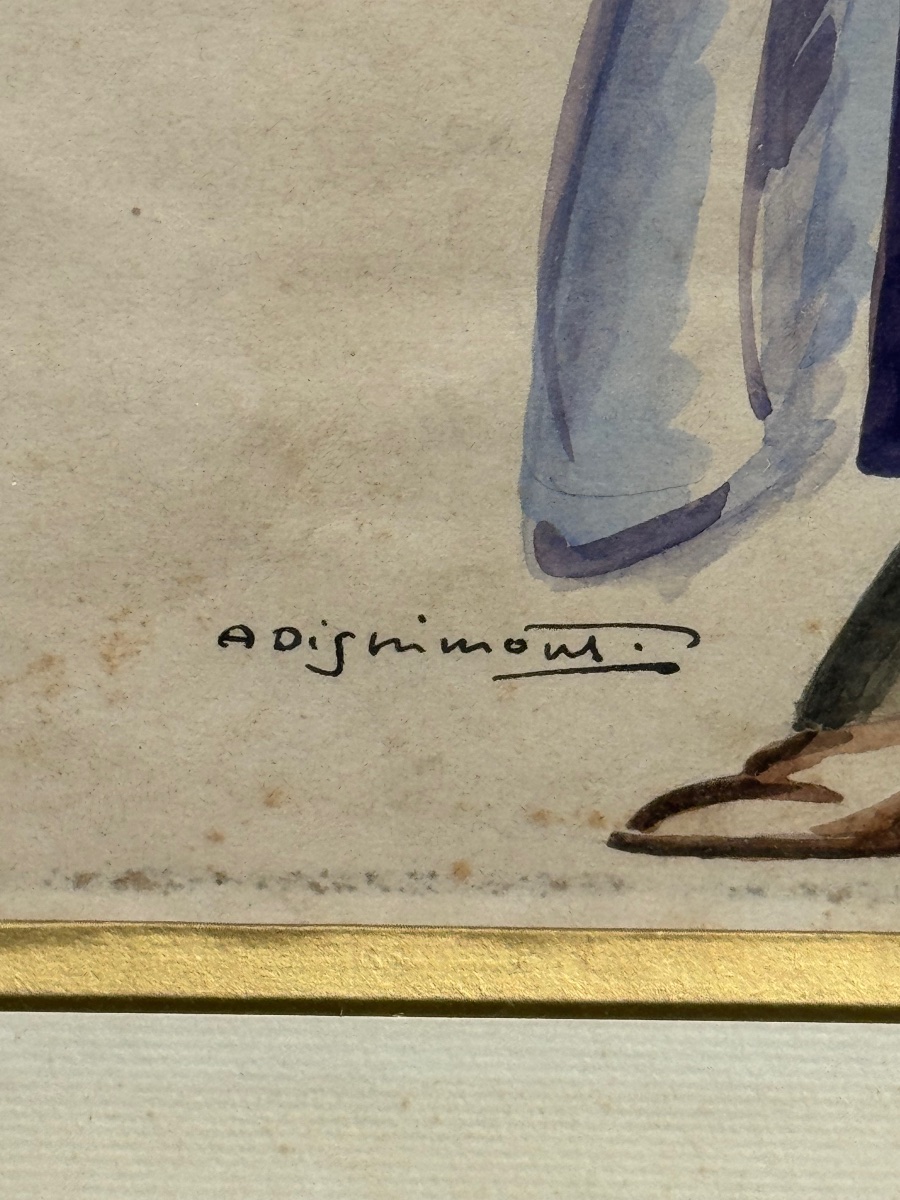 Élégante en déshabillé – Aquarelle Art déco, vers 1930-photo-5