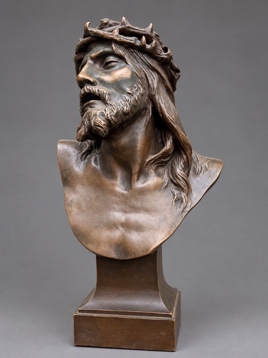 Ecce Homo, buste du Christ à la couronne d’épines – Bronze