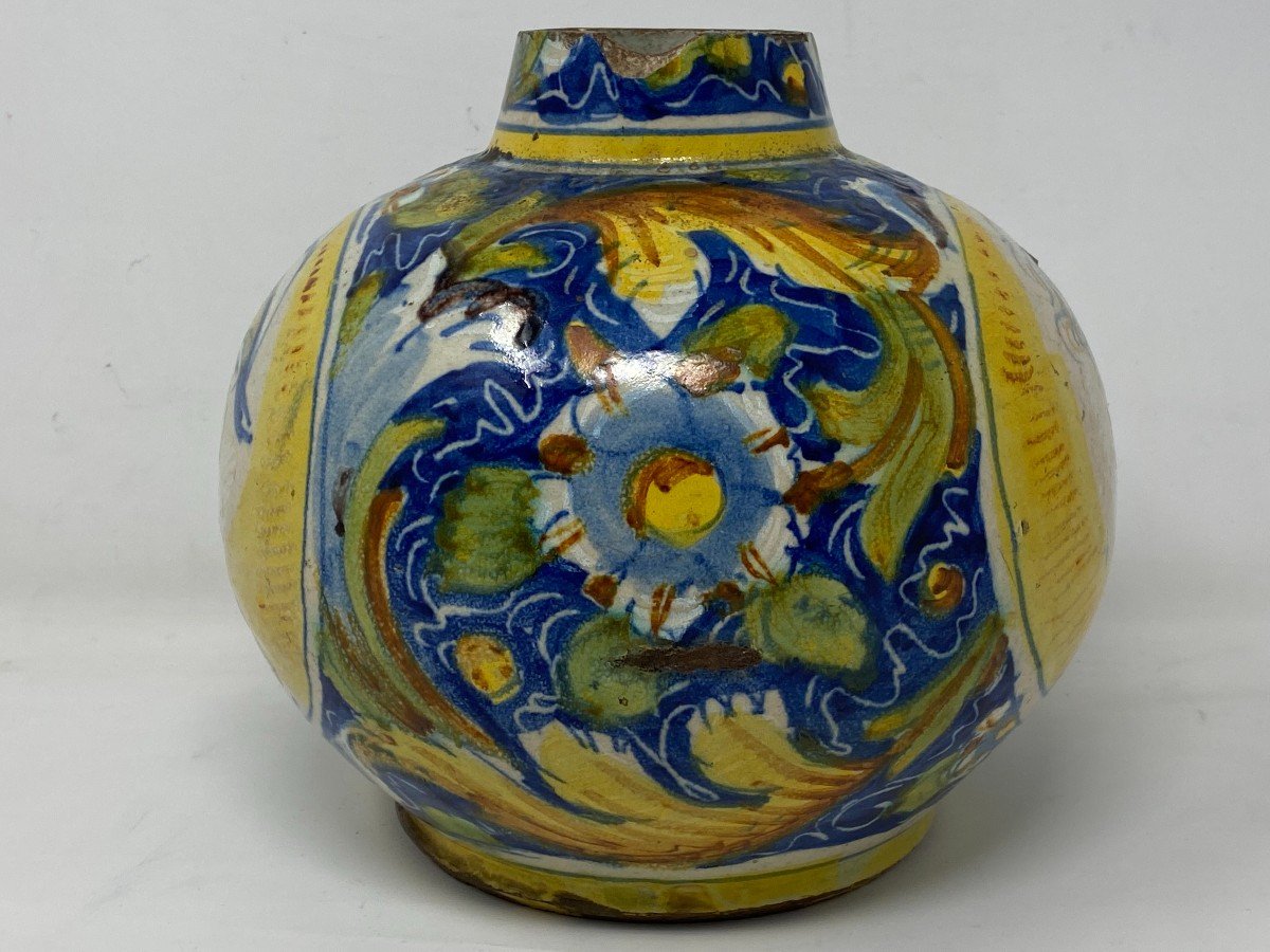 Vase Boule En Majolique Italienne à Décor Polychrome De Profils De Personnages - 17 ème-photo-3