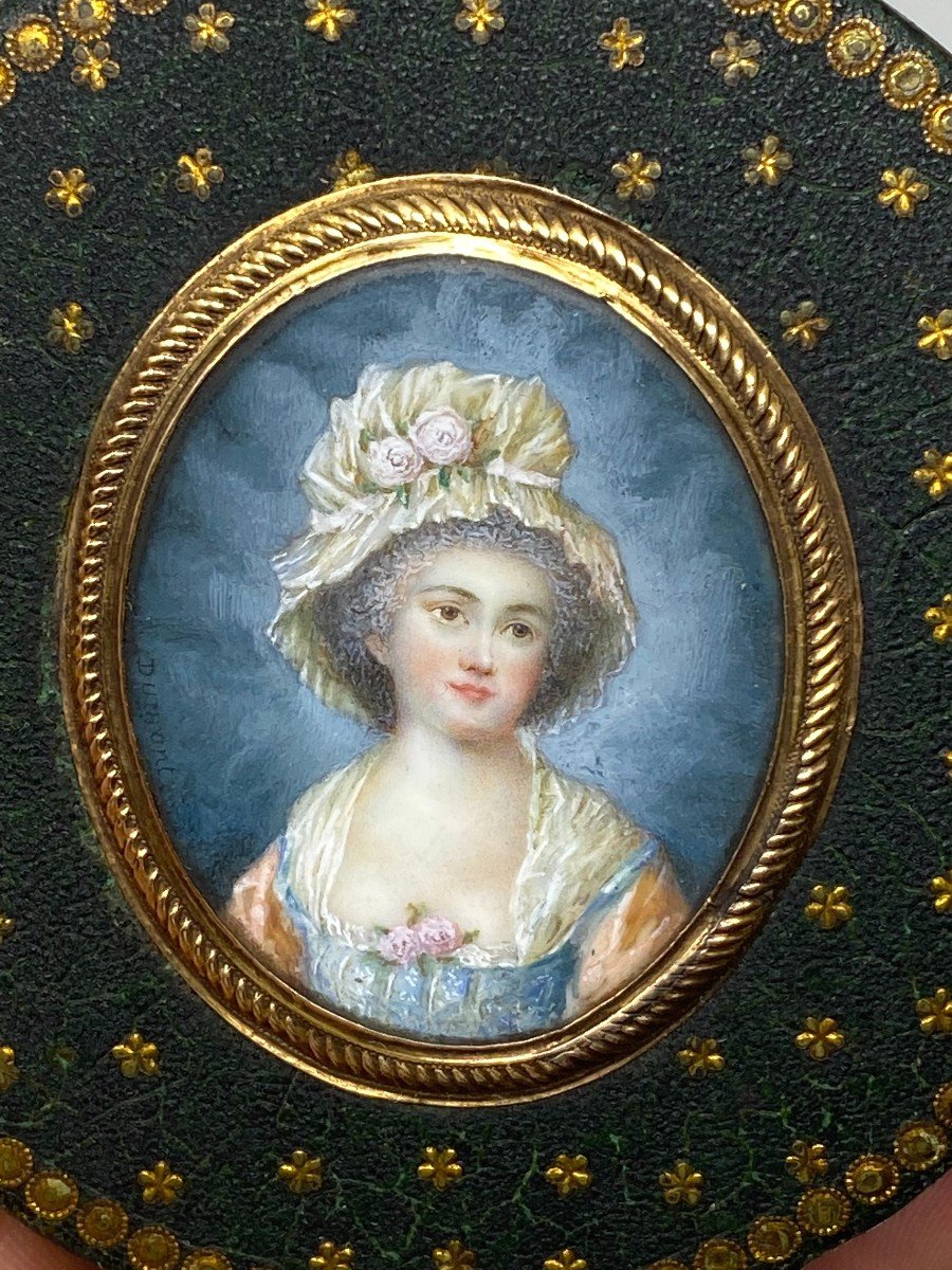 François Dumont 1751 - 1831 & Portrait Jeune Femme Miniature & Boîte Vernis Martin