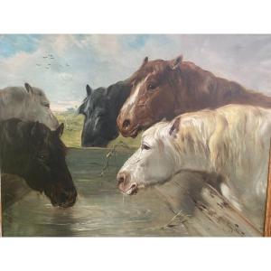 Paul Schouten (1860-1922) - Horses At The Watering Place