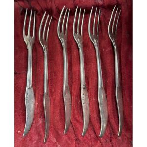 Suite de six fourchettes à huîtres en argent – Paris, 1789-1792