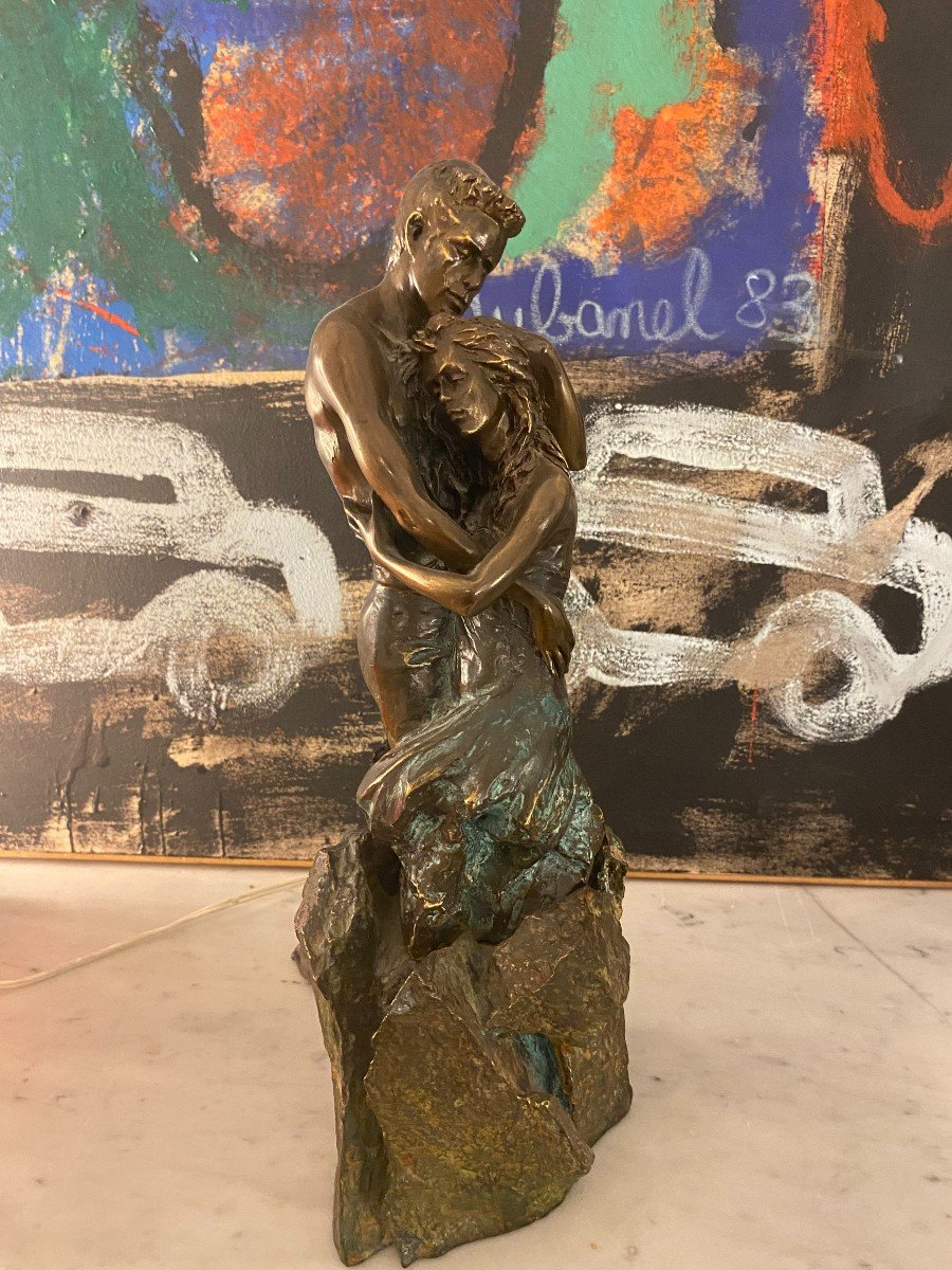 Paor André Made In Spain Contemporary School “couple Enlaced” Sculpture Foot Metal And Bronze-photo-3