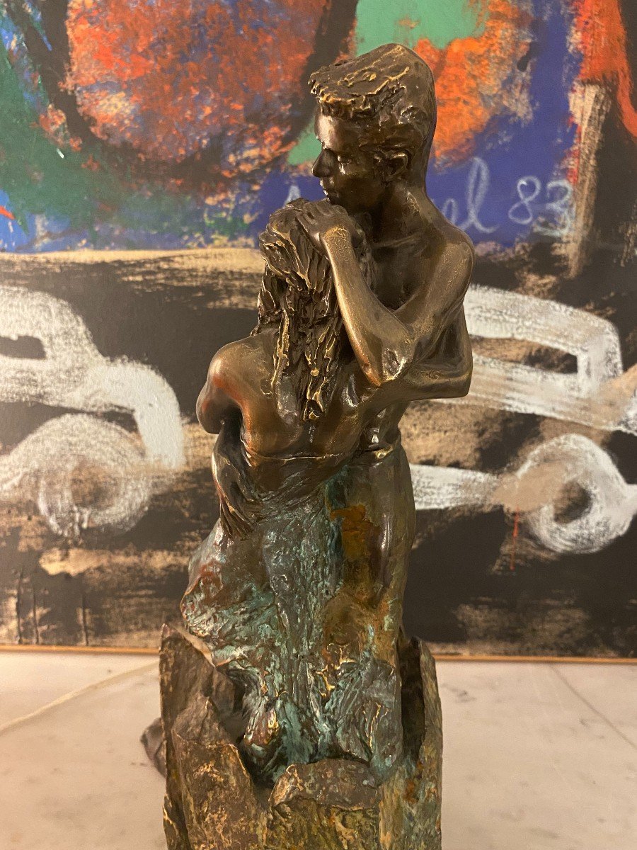 Paor André Made In Spain Contemporary School “couple Enlaced” Sculpture Foot Metal And Bronze-photo-2