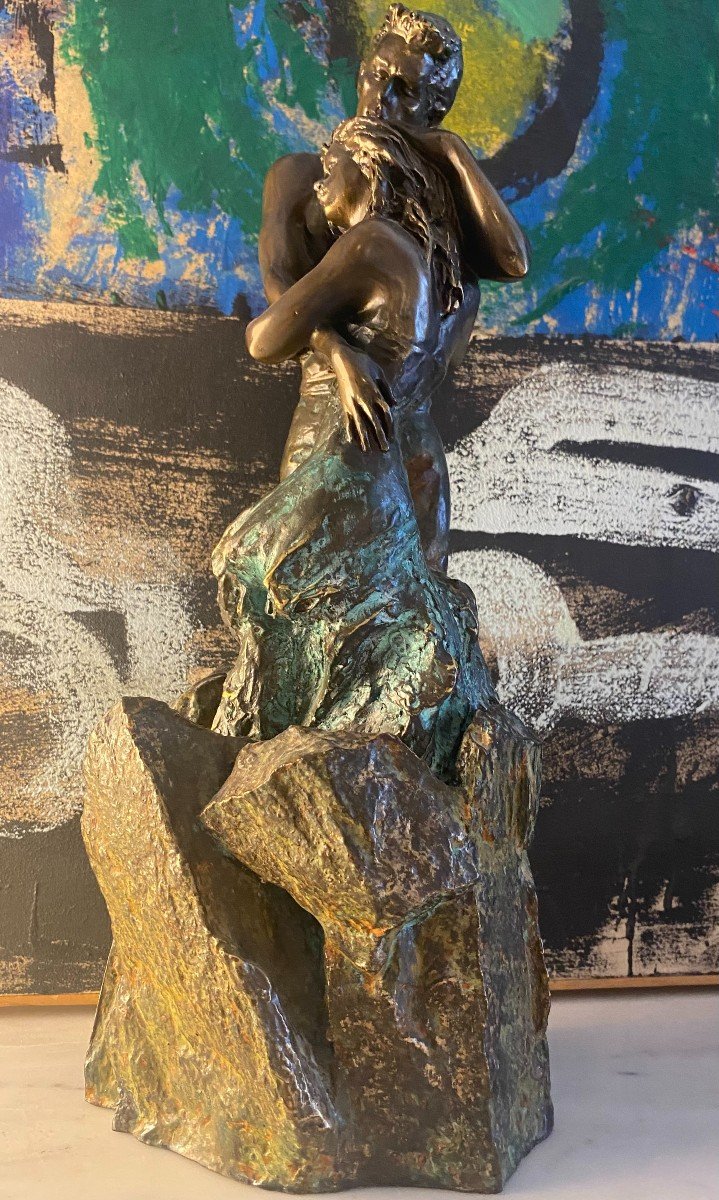 Paor André Made In Spain Contemporary School “couple Enlaced” Sculpture Foot Metal And Bronze