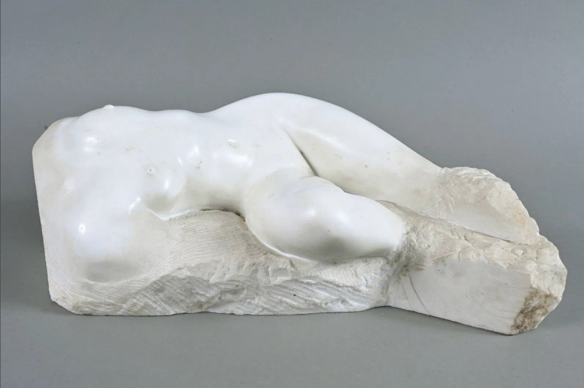 Study Of A Reclining Nude In White Carrara Marble By François Hamelin (born 1941)-photo-2