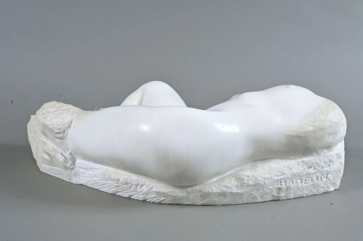 Study Of A Reclining Nude In White Carrara Marble By François Hamelin (born 1941)-photo-3
