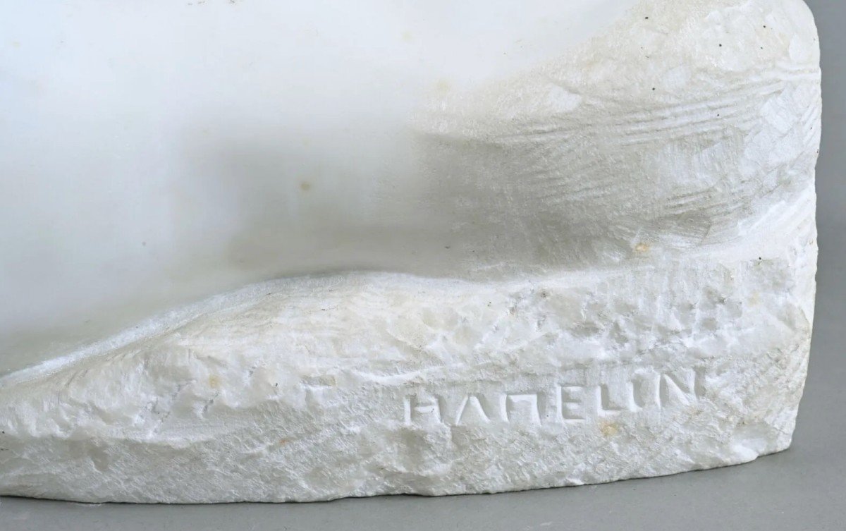 Study Of A Reclining Nude In White Carrara Marble By François Hamelin (born 1941)-photo-4