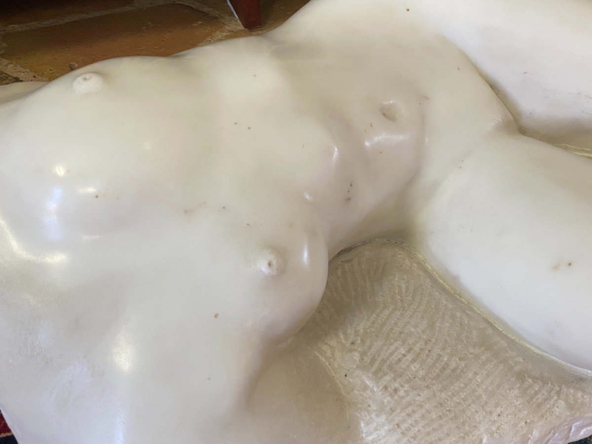 Study Of A Reclining Nude In White Carrara Marble By François Hamelin (born 1941)-photo-3