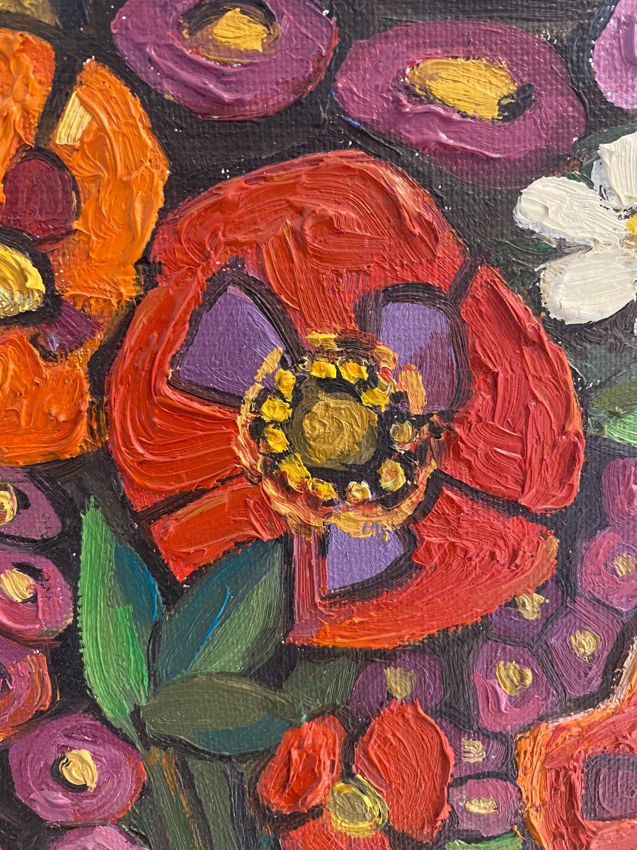 Painting “still Life Bouquet Vase Checkerboard” Russian School-photo-4