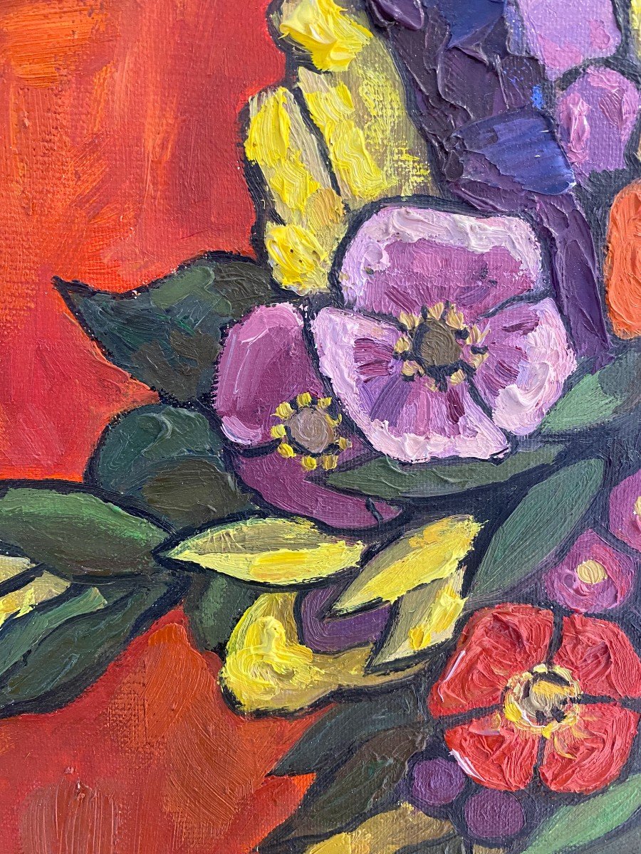 Painting “still Life Bouquet Vase Checkerboard” Russian School-photo-1