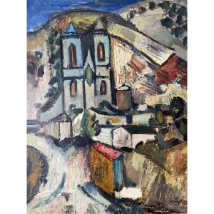 Marcel Saint-jean (1914-1994) "church In A Hilly Landscape"