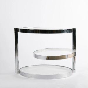 Table D’appoint En Métal Chromé Et Plateau Verre De Forme Circulaire Année 70