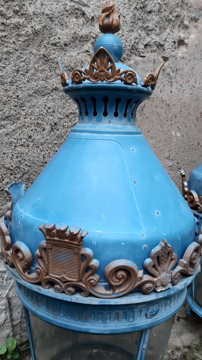 Paire De Grandes Lanternes De Ville Fin XIX ème-photo-4