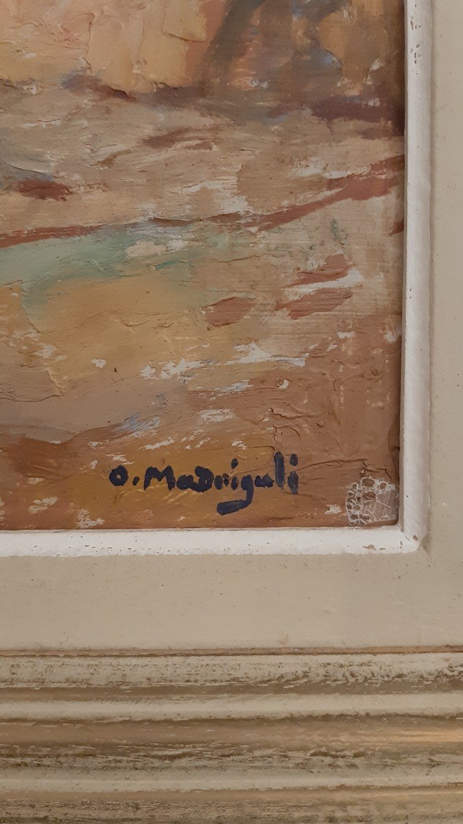 Ancien Tableau Village Corse Bord De Mer Olynthe Madrigali -photo-2
