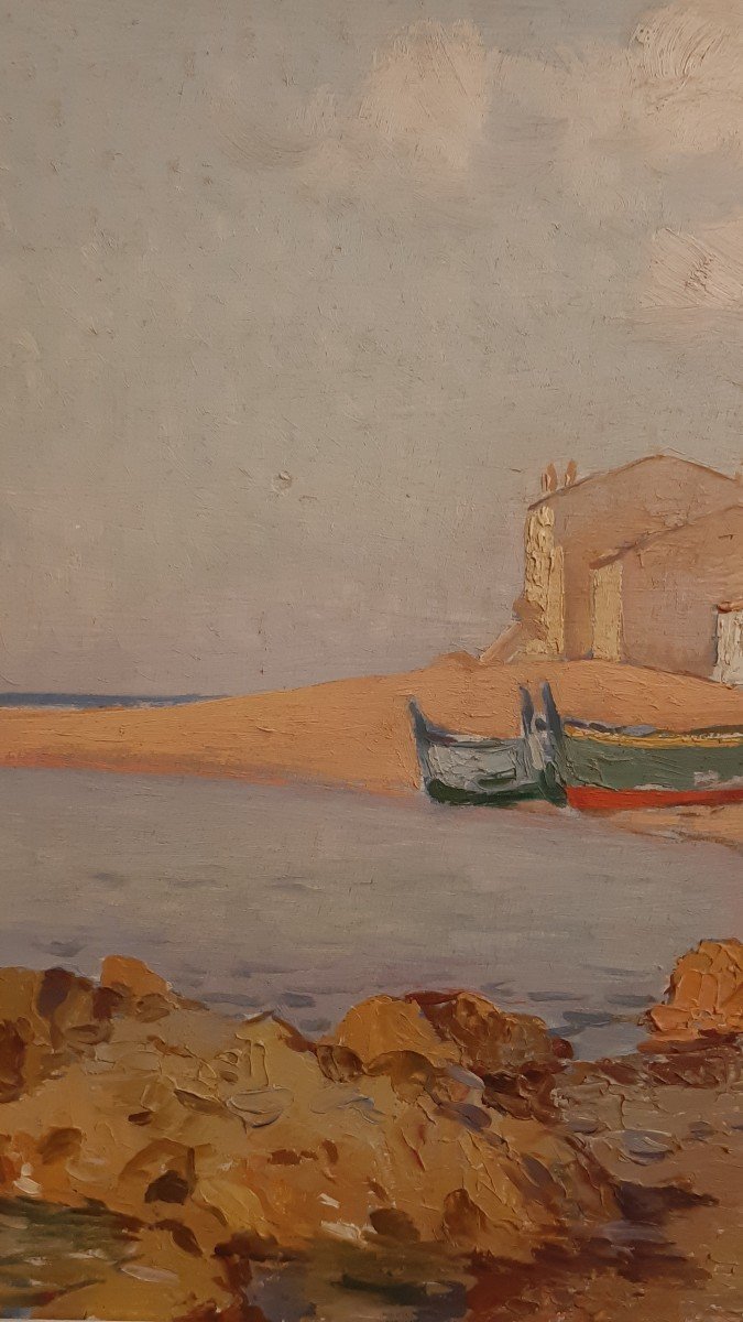 Ancien Tableau Village Corse Bord De Mer Olynthe Madrigali -photo-4