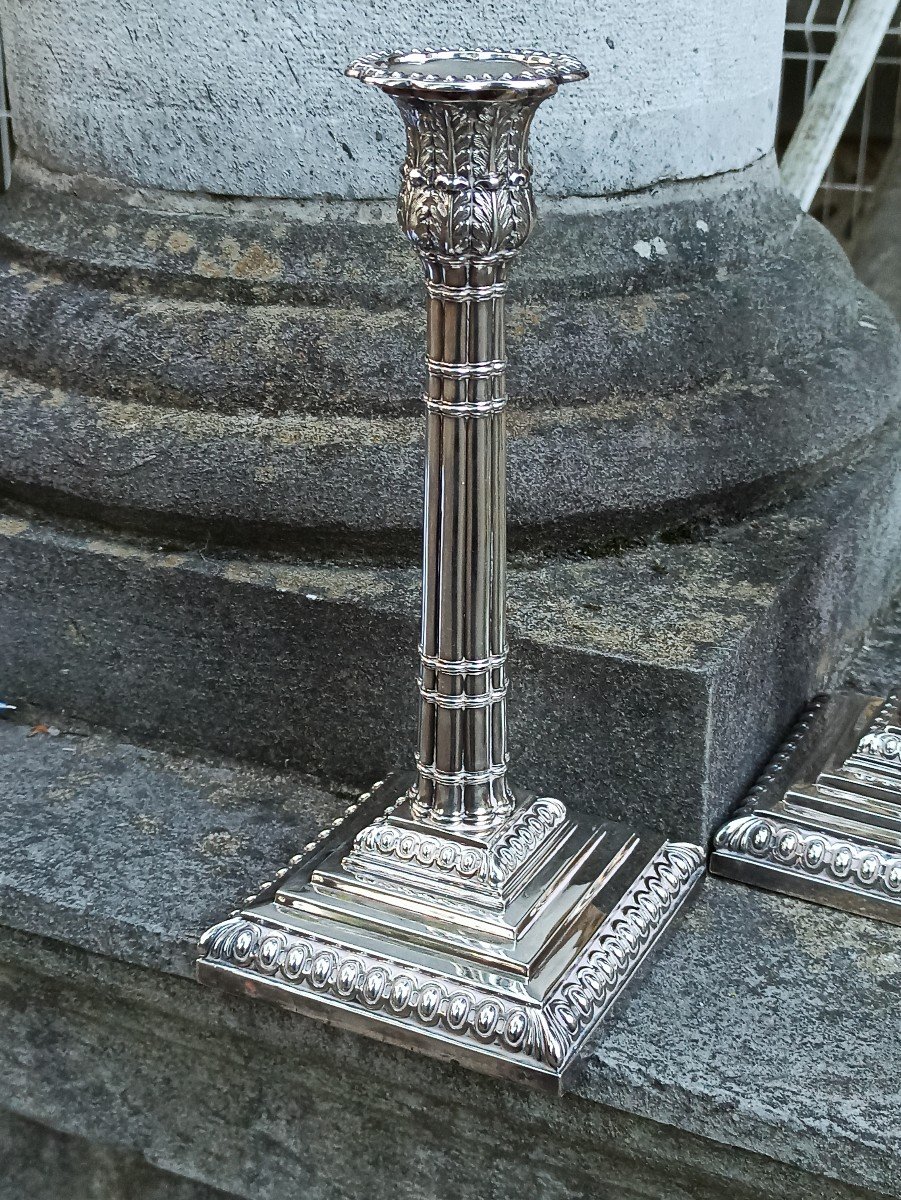 Paire De Chandeliers En Argent Fourré Angleterre XIXe-photo-2