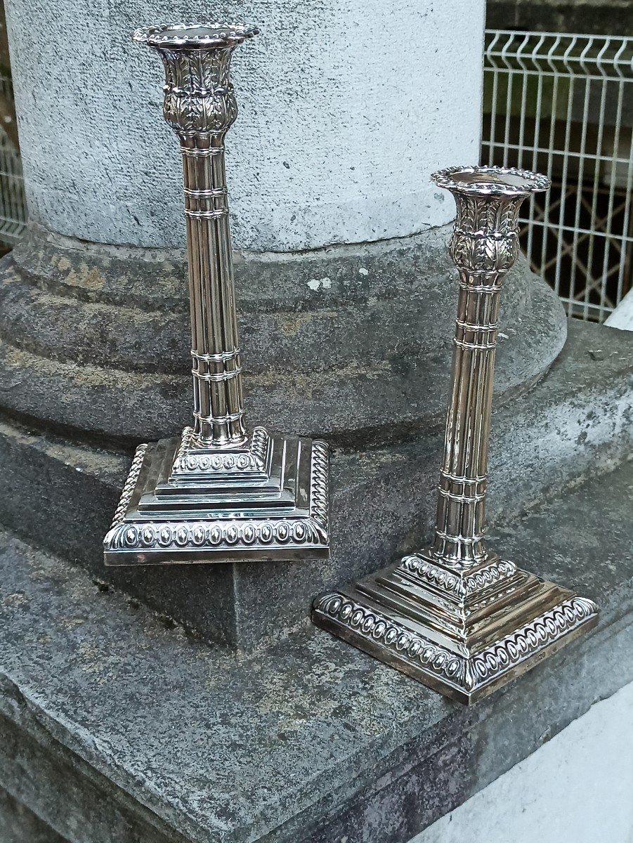 Paire De Chandeliers En Argent Fourré Angleterre XIXe-photo-1