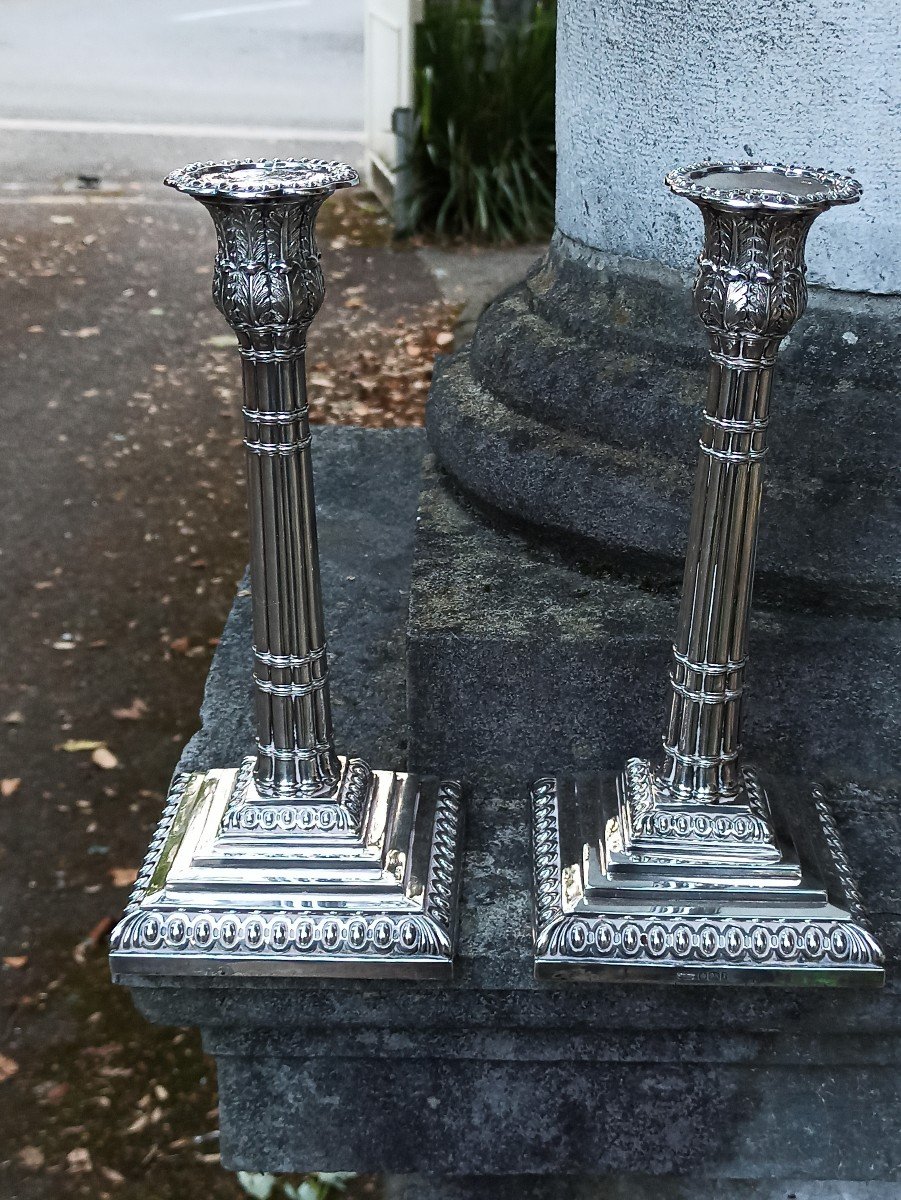 Paire De Chandeliers En Argent Fourré Angleterre XIXe-photo-4
