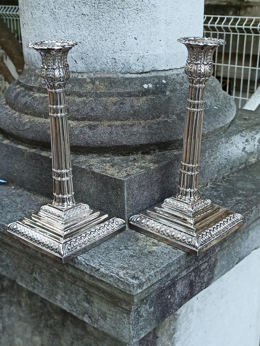 Paire De Chandeliers En Argent Fourré Angleterre XIXe